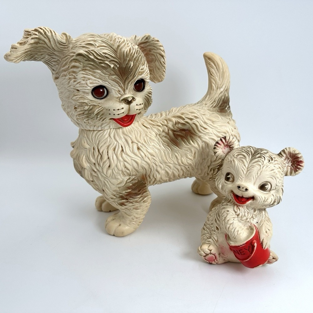 Edward Mobley Rubber Squeak Toy Set Cream Vintage Dog and Bear Cub Brookraft Toy